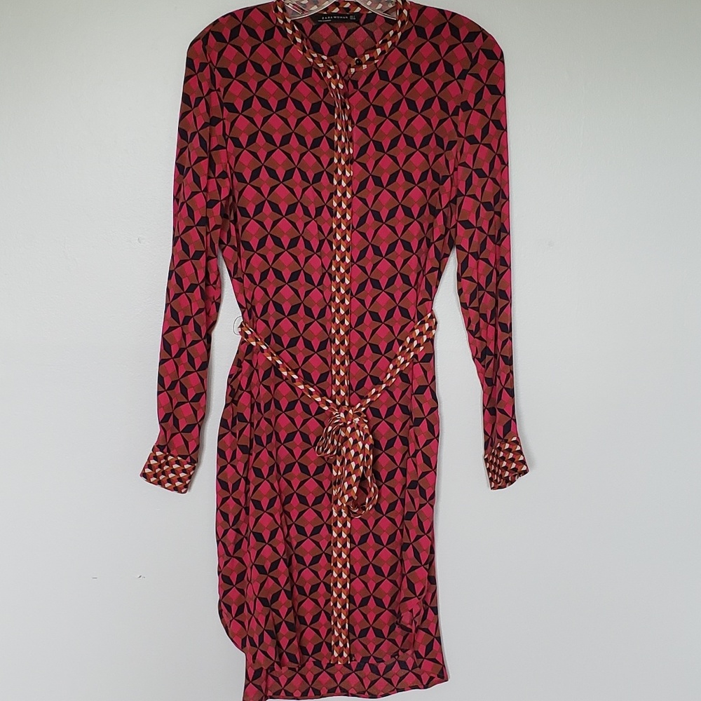 Zara - contrast trim print shirt dress